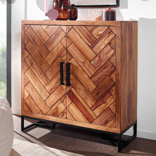 Rootz skoskåp massivt sheesham trä 100x105x10 cm skoställ stängt - Design sko byrå med hylla - Skoförvaring hall byrå för skor hög