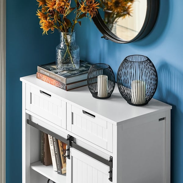 Rootz Moderne køkkenskab - Skænk med skydedør - Kommode - Buffet - Justerbare hylder - Elegant sort/hvidt design - Nem montering - 80 cm x 35 cm x 93