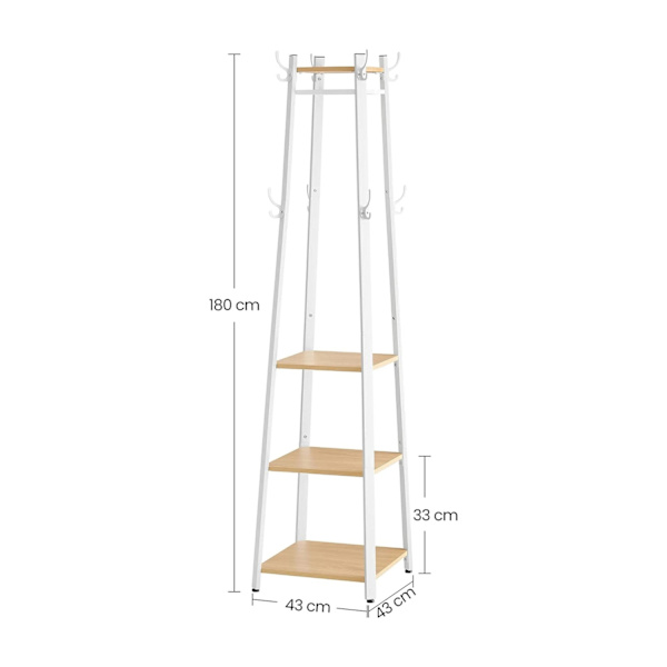 Rootz Knagerække - Eg Hvid - Spånplade stål - Entryway Organizer - Pladsbesparende - Nem montering - 43cm x 43cm x 180cm