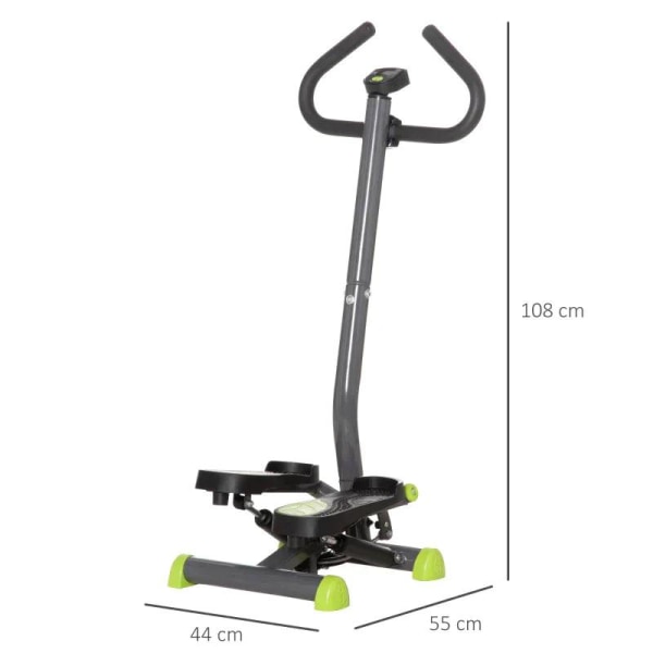 Rootz Stepper - Stepper Med LCD-skærm - Aerobic Ab Exercise Fitness - Træningsmaskine - Stål - ABS - Grå + Grøn + Sort - 55 x 44 x 108 cm