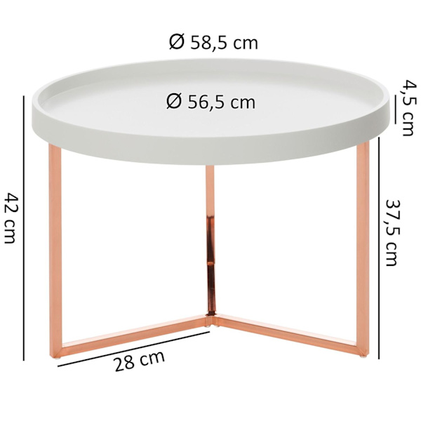 Rootz sohvapöytä 58,5x42x58,5cm valkoinen - kupari sohvapöytä metalli pyöreä - Designer retro sohvapöytä moderni - Pieni sohvapöytä metallirunkoinen -