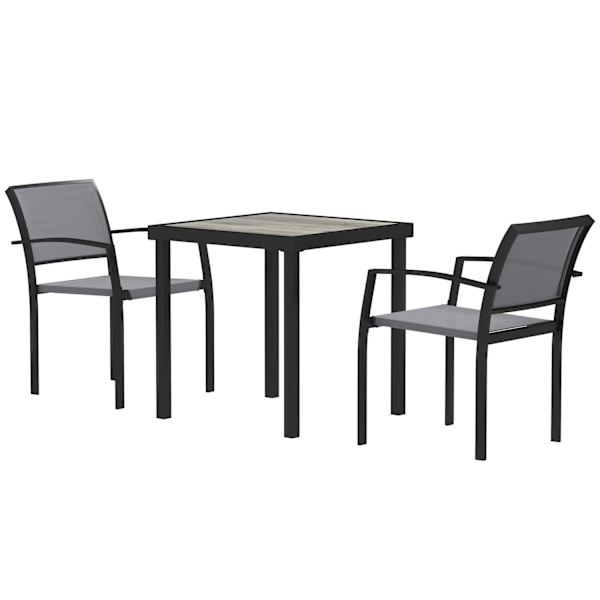Rootz 3 -delt udendørs spisestue - Patio Bordsæt - Vejrbestandig møbler - Stålrammer - Bord: 70x70x72cm, stol: 55,5x59x80cm