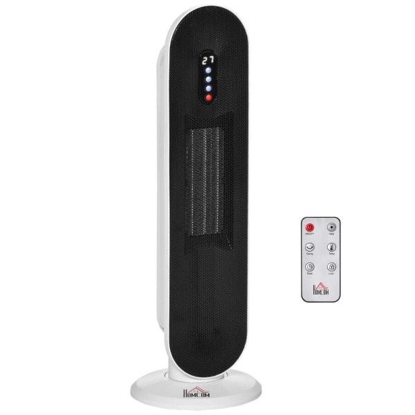 Rootz Heater - Blæser - Varmeblæser - 24-timers timer - 2000w - 2 Modes Oscillation - Metal - Hvid + Sort - 21 x 21 x 63,5 cm