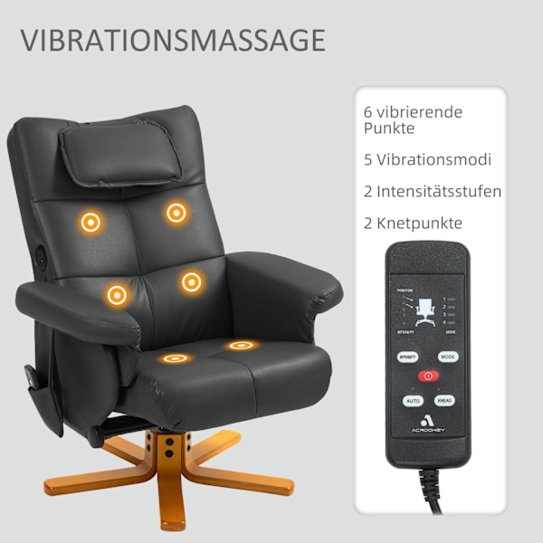 Rootz -hierontatuoli jakkaralla - Relaksation -tuoli - Faux Leather -hieronta -lepotuoli - USB -lataus - 78L x 86W x 93H cm