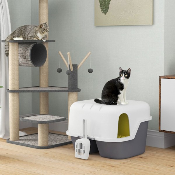 Rootz Cat Litter Box med låg - Låsbar og let at rengøre - dækket - 50 cm x 50 cm x 39 cm