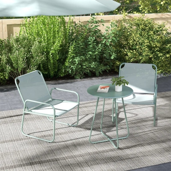 Rootz Trädgårdsmöbler Set - Rotting Uteplats Set - 2 Fåtöljer - Sittdynor - 1 Runt Bord Ø60 Cm - Stål - Plast - Grön - 52W x 47,5D cm