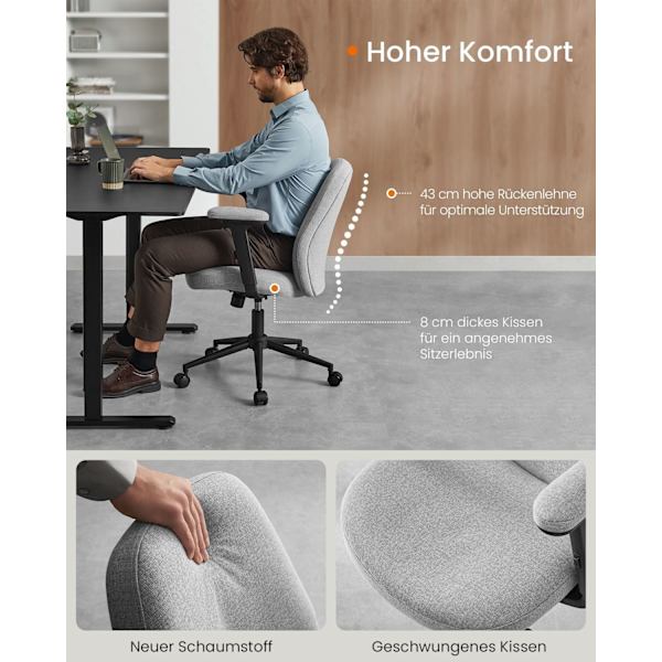 Rootz-toimistotuoli säädettävillä käsinojilla - Pöytätuoli - Ergonominen tuoli - Dove Grey - 66cm x 66cm x (86,5-94,5cm) - PU - Teräs