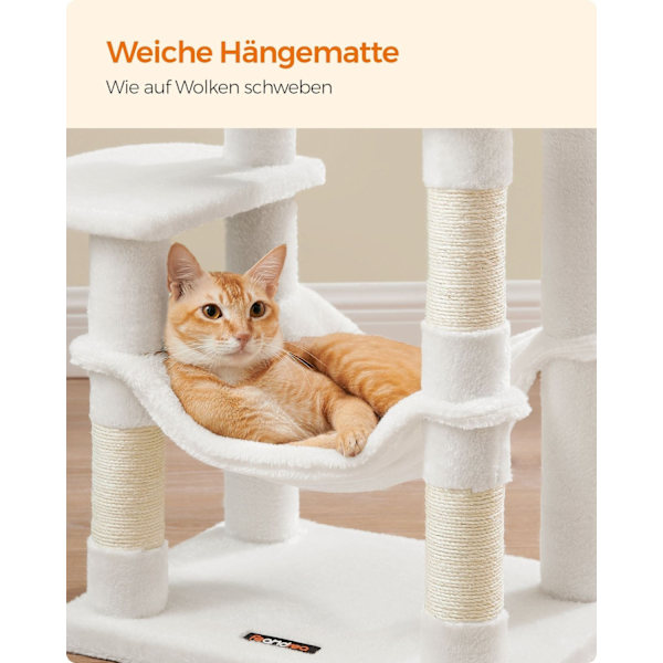 Rootz Cat Tree Skrapstolpe - Gräddvit - Cat Condo - Chipboard Plysch Sisal - 45cm x 35cm x 112cm - Heavy Duty - Idealisk för 4 katter