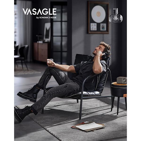 Rootz Ink Black Lounge Chair - Fåtölj - Vadderad sits - Stålram - Polyesterfiber - PU syntetiskt läder - Lätt - Robust - Bekväm - 90 cm x 74,2 cm x 90