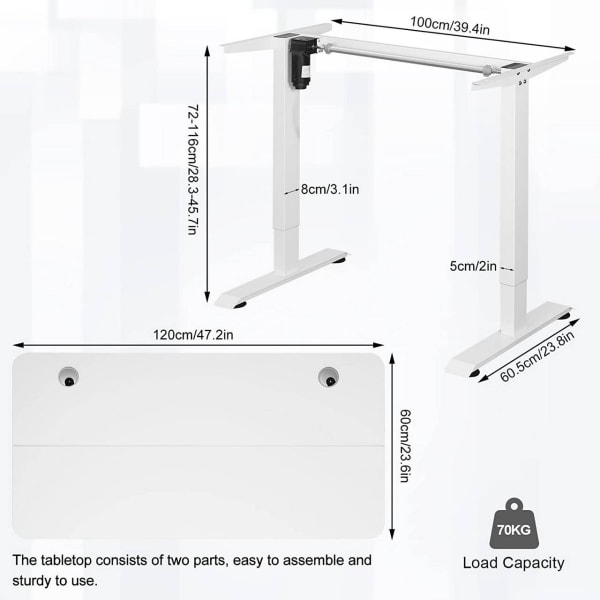 Rootzin korkeussäädettävä sähköpöytä - Ergonominen seisomapöytä - Älykäs työasema - Muistiasetukset - Turvaominaisuudet - 120cm x 60cm