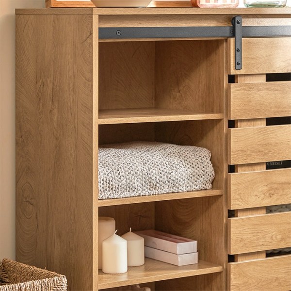 Rootz moderne skænk med skydedør - Kommode - Skoskab - Alsidig opbevaring - Nem montering - Holdbare PB- og MDF-materialer - 80 cm x 89 cm x 35 cm