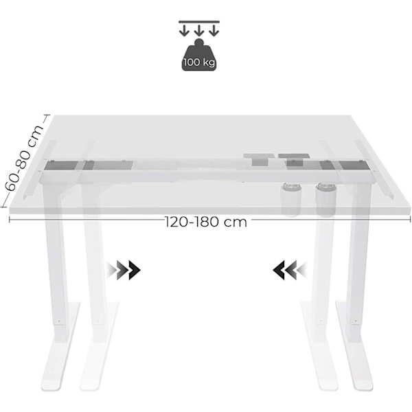 Rootz Bordstativ - Med Motor - Højdejusterbar - Ingen bordplade - Stel - Længdejusterbar - Stål - Hvid - (115-147) x 60 x (71-112) cm