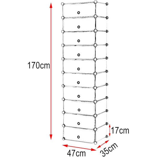 Rootz Skoskåp - Plastförvaringssystem - DIY Skoställ - Vattentät PP-skiva - 48cm x 173cm x 36cm