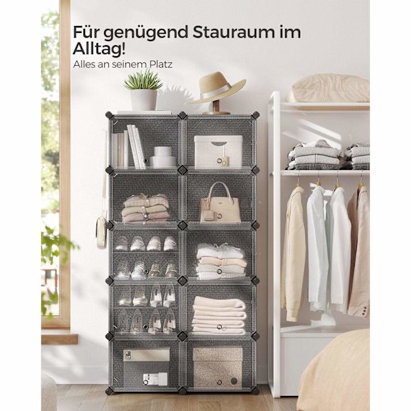 Rootz 10 rum sort opbevaringshylde - Organiseringsstativ - Plastikhylder - ABS-plastik - Stålramme - 32cm x 165cm x 125cm