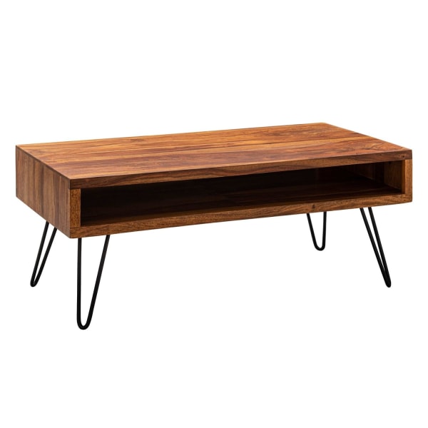 Rootz sofabord 100x40x50 cm Sheesham massivt træ - metal sofabord - Design sofabord rektangulært Massivt sofabord - Stort bord stue