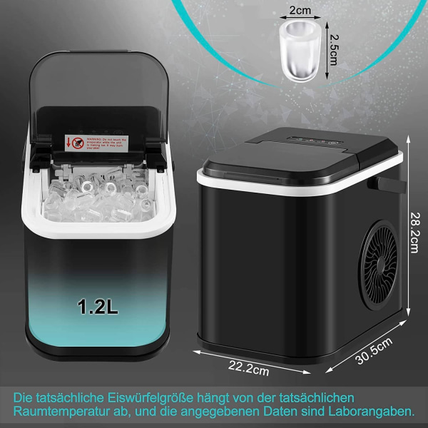 Rootz Portable Ice Cube Maker - Självrengörande ismaskin - Snabb isproduktion - Kompakt design - Tyst drift - 30,5 x 28,2 x 22,2 cm