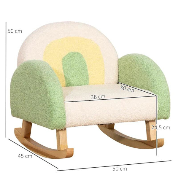 Rootz gungstol för småbarn - Söt design - Fårskinnsimitation - Eucalyptus Trä Grön + Gul Beige - 50L x 45W x 50H cm