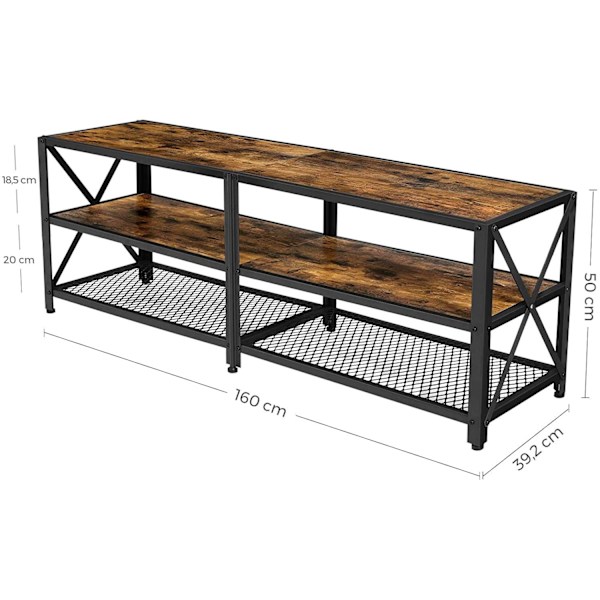 Rootz Tv-møbler - Tv-møbler - Tv-skab Industrielt - Sofabord - Brun/Sort - 160 x 39,2 x 50 cm (LxBxH)