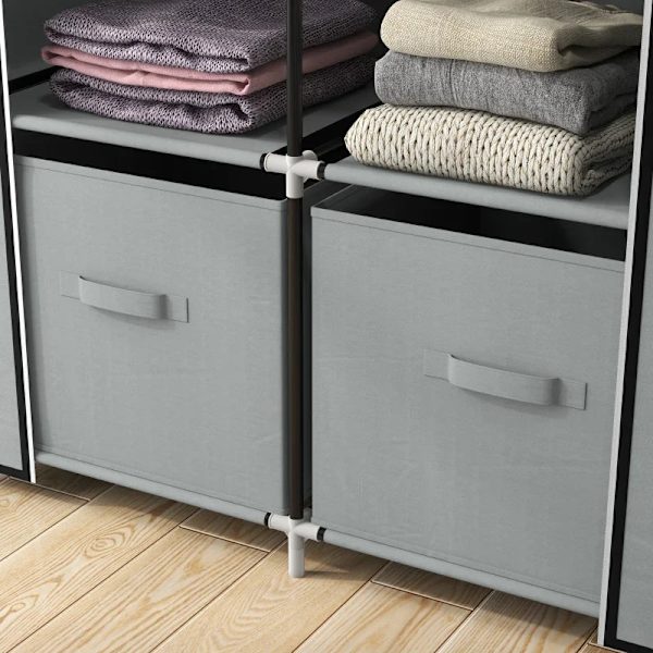 Rootz Garderobe - Stofskab - 1 Tøjstang - 2 Skuffer - Skydeskuffer - Ikke-vævet stof - Grå - 83 x 42,5 x 162,5 cm