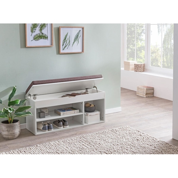 Rootz Bænk med sæde Garderobe Bænk træ 104x51x32 cm hvid - Træbænk lille polstret - Bænk smal gang med opbevaringsplads - Brystbænk sko kiste entre mø