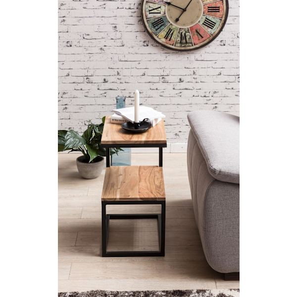 Rootz sidebord S-form massiv træ akacie - metal 45 x 60 x 30 cm - Design Stuebord Landlig stil - Anstellisch opbevaringsbord firkantet