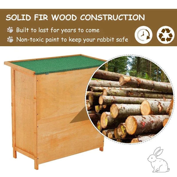 Rootz Small Animal Hutch - 2-kerroksinen kaksikerroksinen puinen kanikota - Lemmikkien häkki - Säänkestävä - Kuusi - Vihreä + Luonnollinen - 90 x 45 x