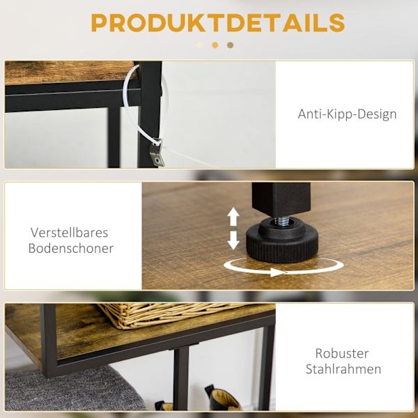 Rootz Industrial -konsolipöytä - sisääntulopöytä - maalaismainen ruskea musta aulapöytä - teräslastulevy - 99,6 cm x 33,6 cm x 74 cm