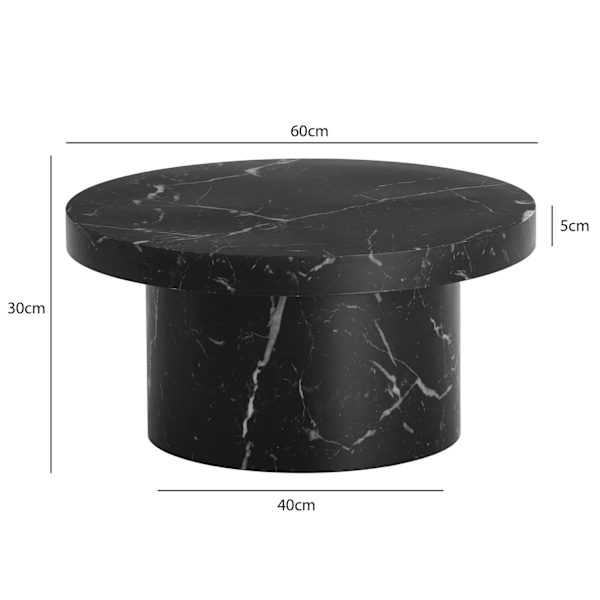 Rootz Round sofabord - Moderne bord - sort look -bord - Anti -slip -funktion - 60 cm x 60 cm x 30 cm