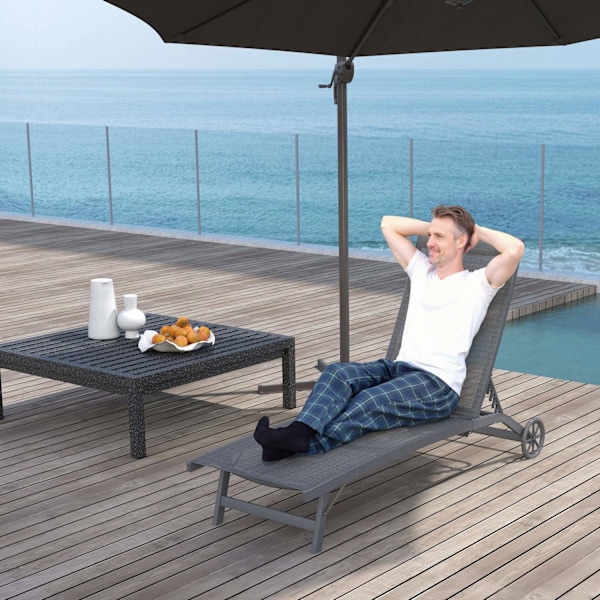 Rootz Sun Lounger - Udendørs hvilestol - Justerbar ryglæn - Åndbar komfort - 195 x 66 x 34 cm - Grå