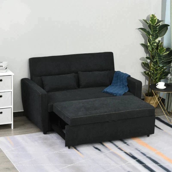 Rootz Sovesofa - Foldesofa - 2-personers stofsofa - Sofa med sovefunktion - Justerbar vinkel - Sort - 148 x 82 x 89 cm