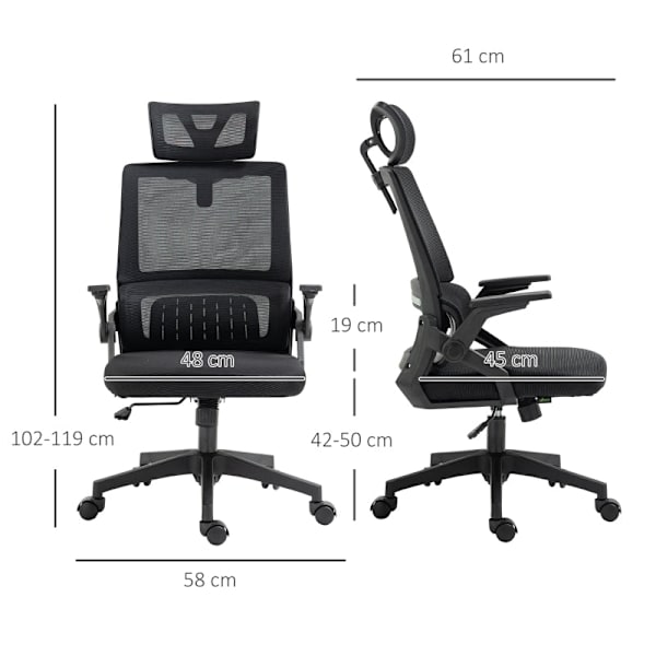 Rootz Vinsetto kontorstol - Ergonomisk stol - Justerbar stol - Lændestøtte - Vippefunktion - 58cm x 61cm x 102-119cm