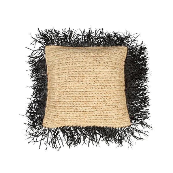 Rootz Raffia Cushion Cover - Handwoven Pillow Case - Natural Black - Boho Style - 40 cm x 40 cm x 10 cm