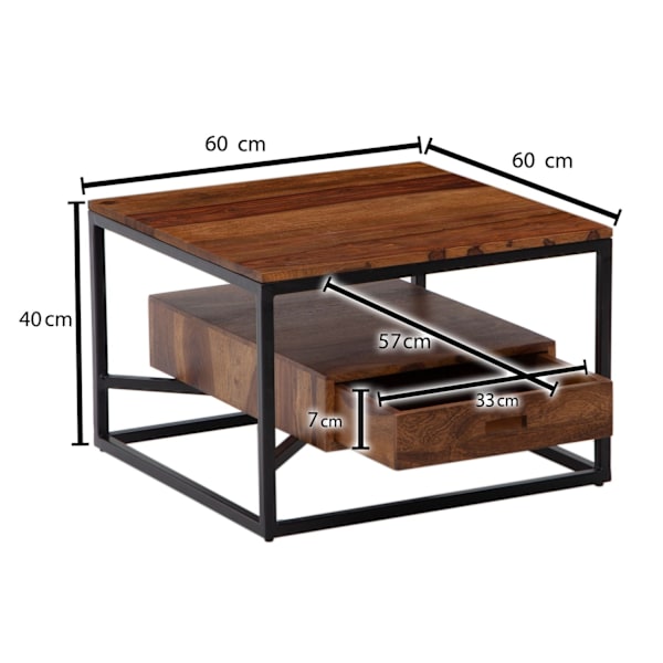 Rootz Modern Soffbord - Fyrkantigt bord - Förvaringsutrymme - Metallram - 60cm x 60cm x 40cm