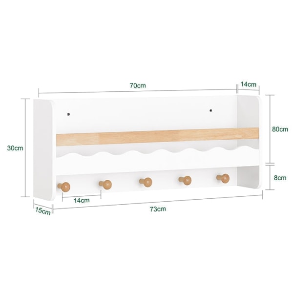 Rootz vægknagerække til børn med opbevaring - Bogreol - Væghylde - Pladsbesparende design - Ridsebeskyttelse - Nem montering - 79 cm x 36 cm x 8 cm