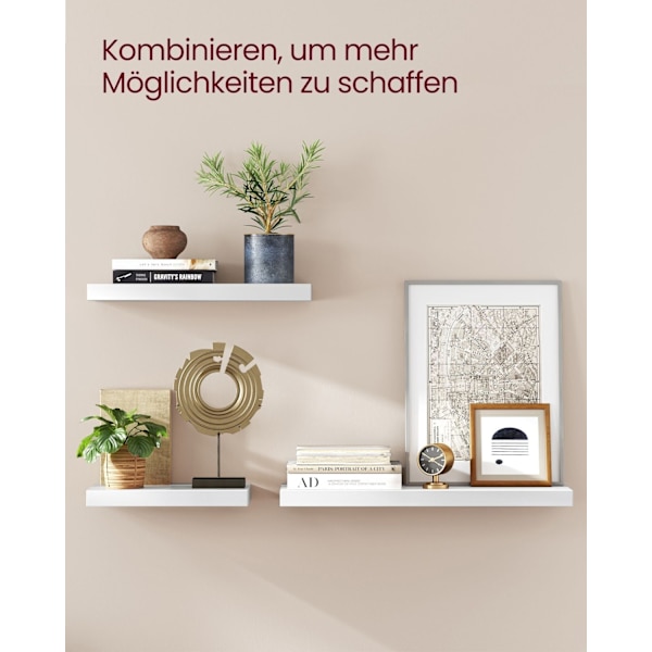 Rootz væghyldesæt - Flydende hylde - Dekorativ hylde - MDF-stål - Nem installation - Pladsbesparende - Organisering - 20 cm x 80 cm x 3,8 cm