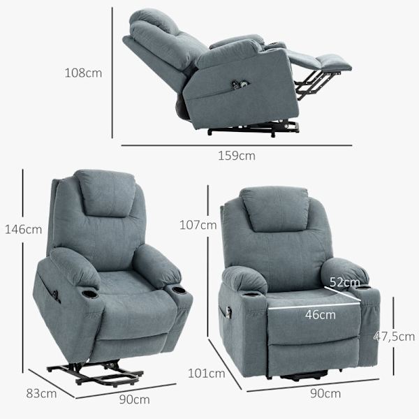 Rootz Massagestol - TV-fåtölj - Liggstol - Ultimat komfort - Enkel uppresningshjälp - Anpassningsbar lutning - 90L x 101W x 107H cm - Polyestertyg