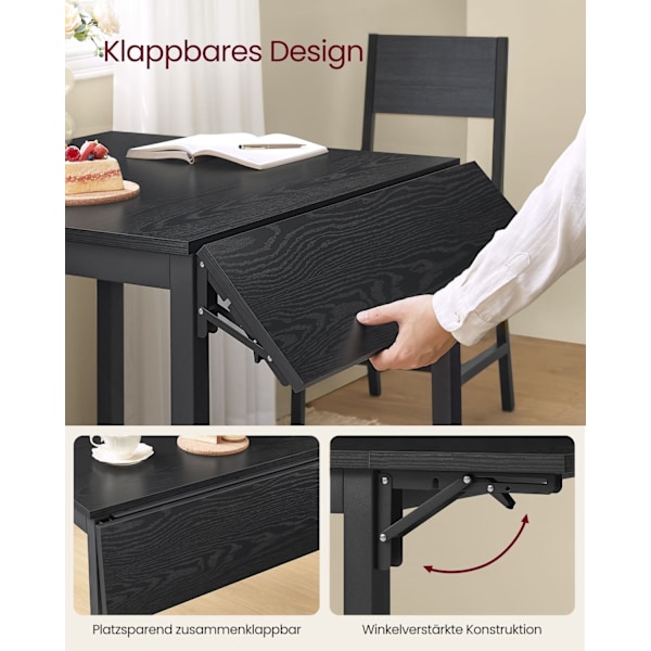 Rootz kokoontaittuva ruokapöytä - eebenpuu musta - muste musta - lastulevy teräs - tilaa säästävä - 78 cm x 120 cm x 76,2 cm - kevyt 17,5 kg