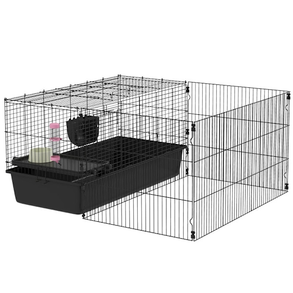 Rootz PawHut Smådyrsbur - Marsvins habitat - Indhegning til kæledyr - Tilpasset design - Komplet tilbehør - Nem adgang - 112,5 cm x 99 cm x 54 cm - Ro