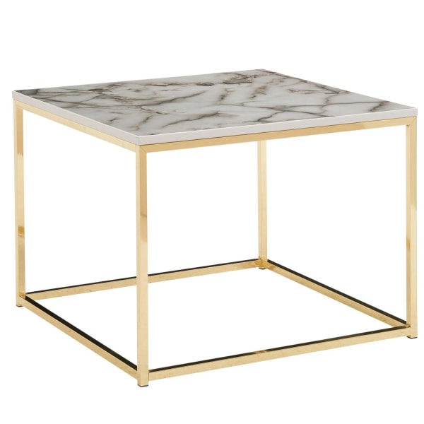 Rootz sofabord 60x60x45 cm med marmorlook hvid - guld - Stuebord