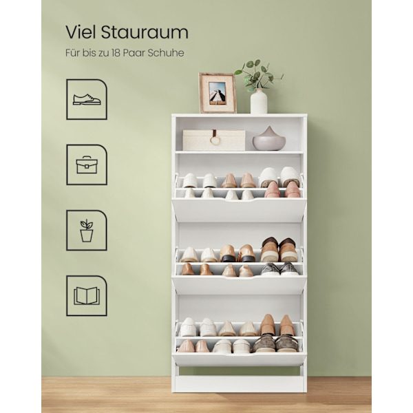 Rootz Skoskåp - Vit spånskiva Förvaringsorganisator - Stort skoställ - Robust konstruktion - Enkel montering - 24cm x 60cm x 139cm