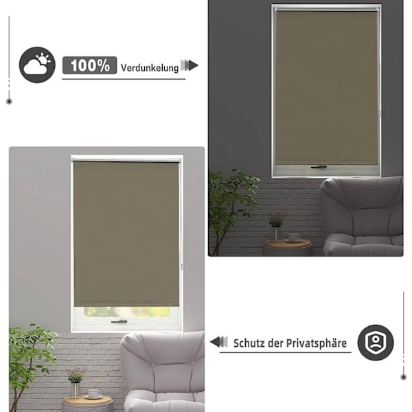 Rootz Blackout Rullgardin - Termisk fönsterskärm - Solskydd - UV-skydd - 100 % polyester - 40-120 cm x 160/210 cm - Taupe