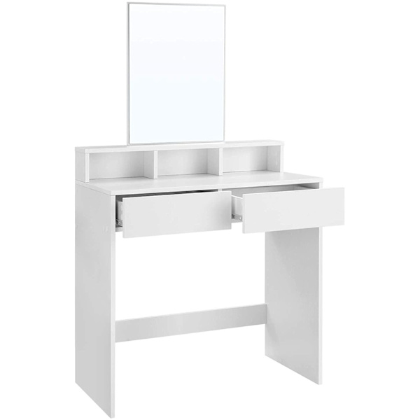 Rootz Toiletbord - Comestica Bord - Make-up bord - 2 skuffer - Spejl - Åbne rum - Forarbejdet træ - Hvid - 80 x 40 x 140 cm