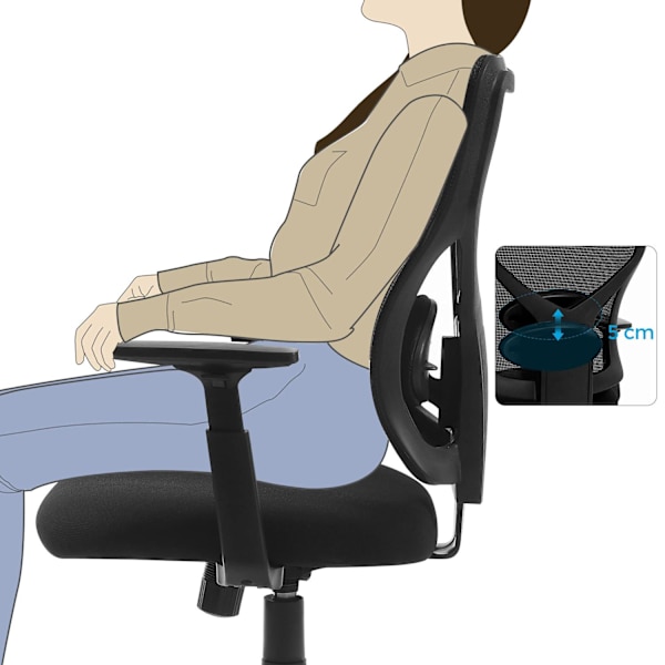 Rootz Ergonomisk kontorstol - Justerbare armlæn - Vippefunktion - Åndbart mesh - Bæreevne 120 kg - Sort
