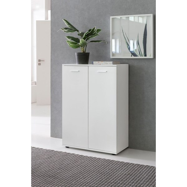 Rootz kommode med 2 låger 71x104x35cm multifunktionsskab træ hvid - Entreskab lyst moderne - Skab lille - Skænk mat skænk - Kommode hallmøbler