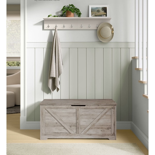 Rootz Skobänk med förvaring - Entrébänk - Skoställ - Spånskivamaterial - 40 cm x 100 cm x 46 cm - Greige fläckig - 136 kg Lastkapacitet