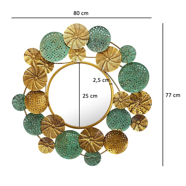 Rootz dekorativt vægspejl - moderne design - håndlavet - guld og patinafarver - ideel til mange rum - 80 cm x 77 cm x 2,5 cm