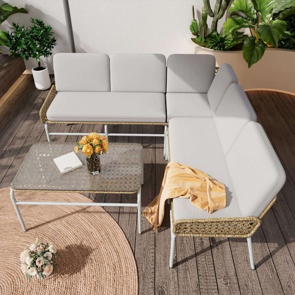 Rootz Polyrattan Set - Utemöbler - Garden Lounge Set - UV-resistenta kuddar - 180cm x 180cm x 90cm