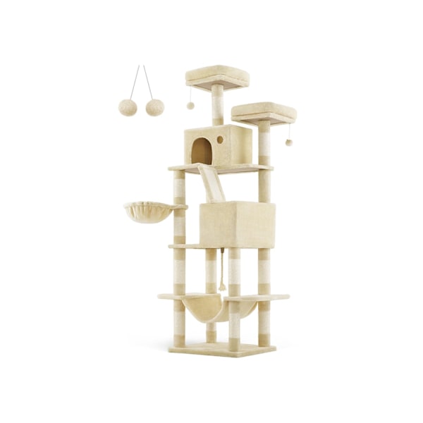 Rootz Beige Cat Tree Tower - Raaputustolppa - Kiipeilyteline - Lastulevy Pehmo Sisal - 60cm x 50cm x 206cm - Tukeva muotoilu