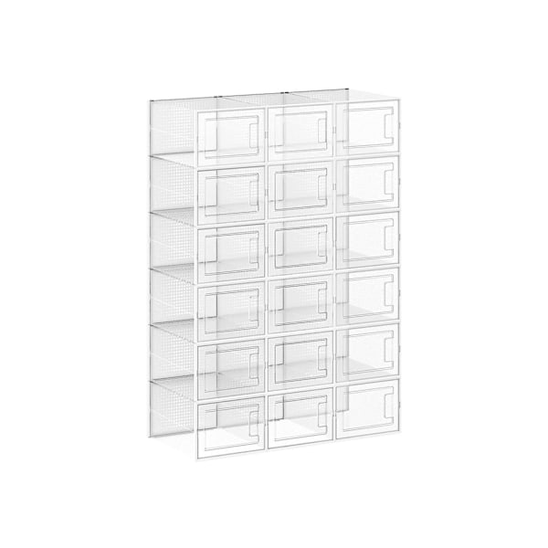 Rootz 18-pak skoæskesæt - klare opbevaringsspande - stabelbare beholdere - PP og PS materiale - Organiser sko - Pladsbesparende løsning - 35 cm x 25 c