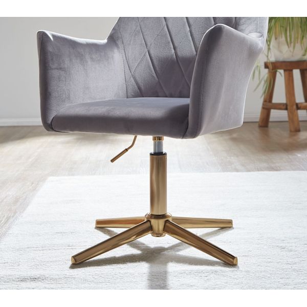 Rootz Swivel Chair - Skrivbordsstol - Sammetsklädsel - Vadderade armstöd - 360° rotation - Guld Basram - 80-97cm x 55cm x 55cm